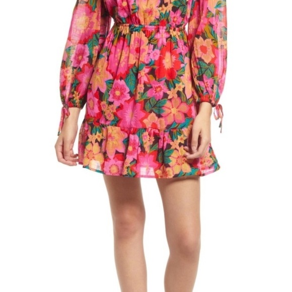 Billabong Heaven Sent Floral Long Sleeve Open Back Mini Dress SZ M - Picture 3 of 11